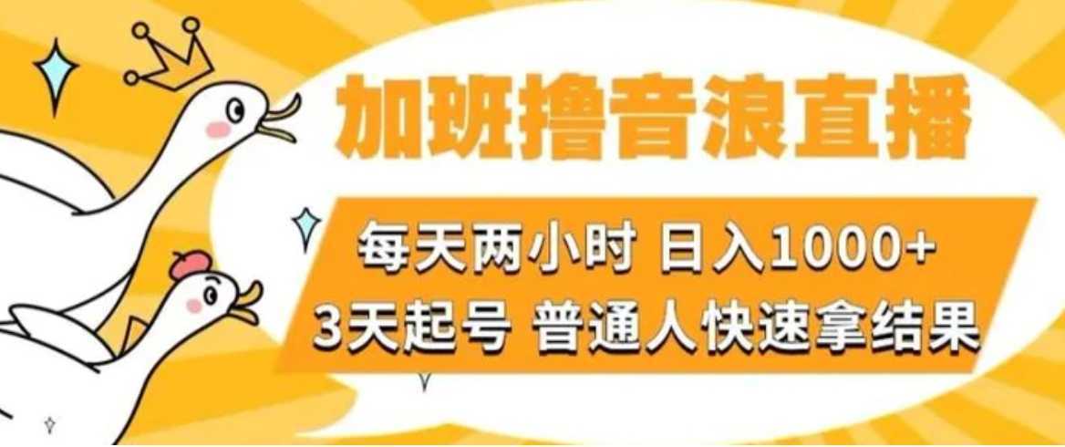 加班撸音浪直播，每天两小时，日入1000+，直播话术才3句，3天起号，普通人快速拿结果【揭秘】