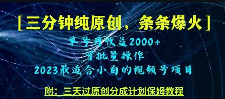 三分钟制作视频号纯原创，条条爆款，轻松月入过万【揭秘】