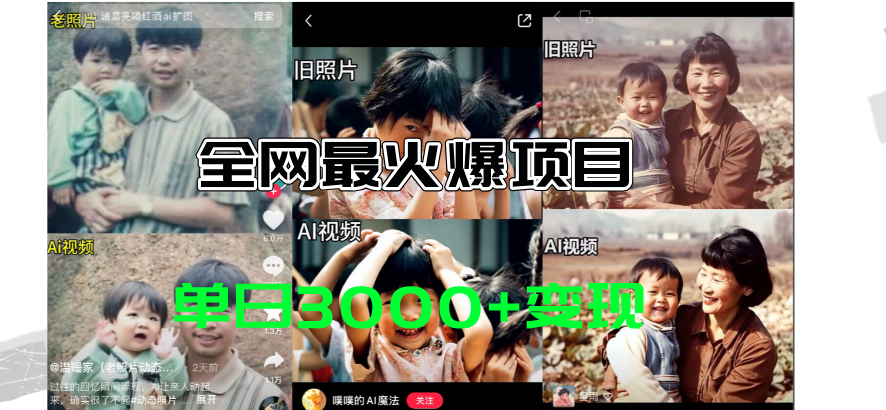 全网爆火的AI让老照片动起来教程，蹭热点日赚3000+，内含免费工具一键&#8230;