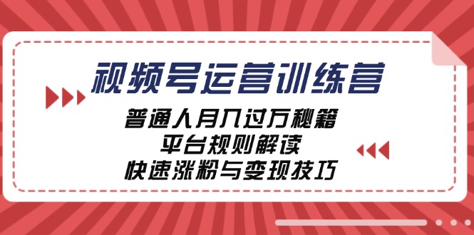 视频号运营训练营：普通人月入过万秘籍，平台规则解读，快速涨粉与变现&#8230;
